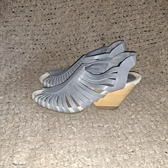 CAMPER-Rachael-Gray Strappy Leather-Wooden Wedge Sandals-SZ 39-8.5-Excellent - Picture 2 of 8